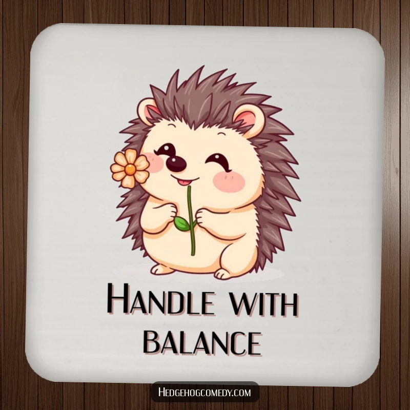 Funny Kawaii Hedgehog Drink Coasters: A cute hedgehog wobbles with a flower on its nose, offering humorous protection for your surfaces.