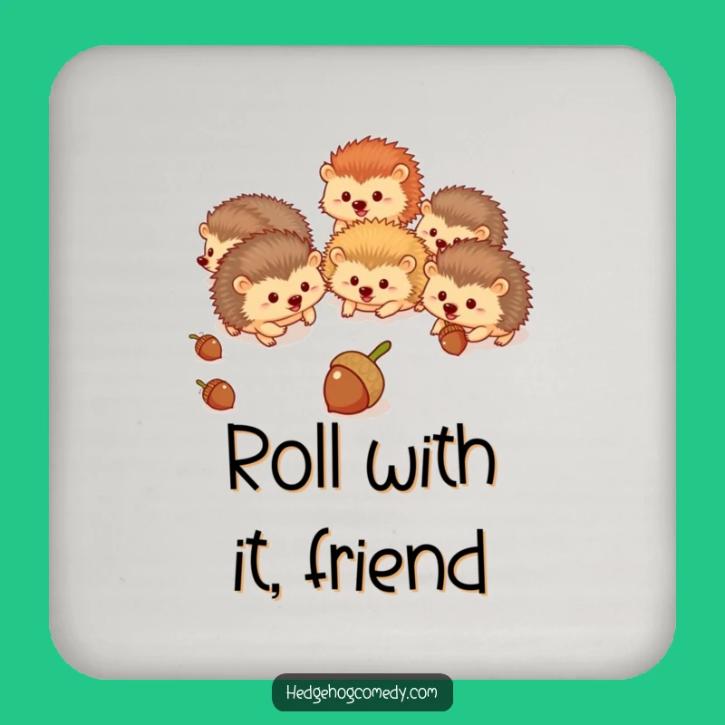 Funny Hedgehog Acorn Chase Coasters - Protect Surfaces with Humor