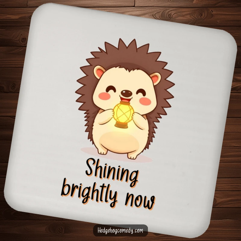 Funny Kawaii Hedgehog Drink Coasters: A happy hedgehog holds a glowing lantern, providing a charming and humorous surface protector.