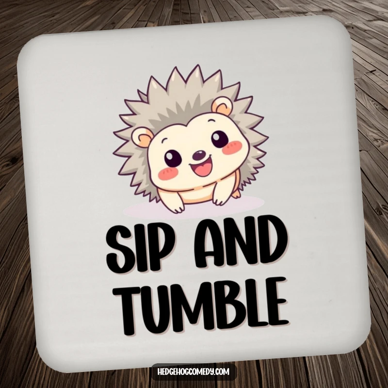 Funny Kawaii Hedgehog Coaster: A smiling hedgehog playfully tumbles forward on this cute and protective drink coaster.