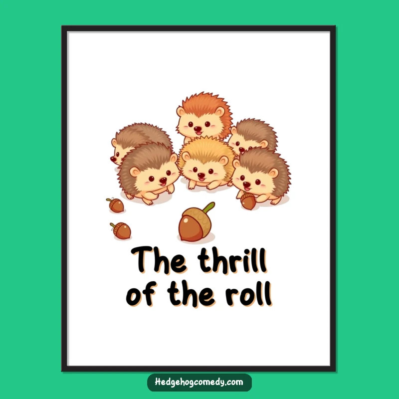 Funny Hedgehog Acorn Chase Poster - Whimsical Woodland Wall Art