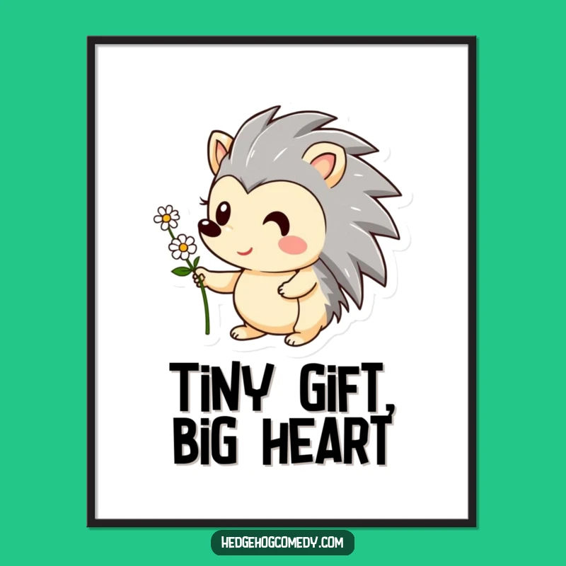 Funny Hedgehog Poster: Adorable Smiling Hedgehog with Flower - Delightful Wall Art Gift