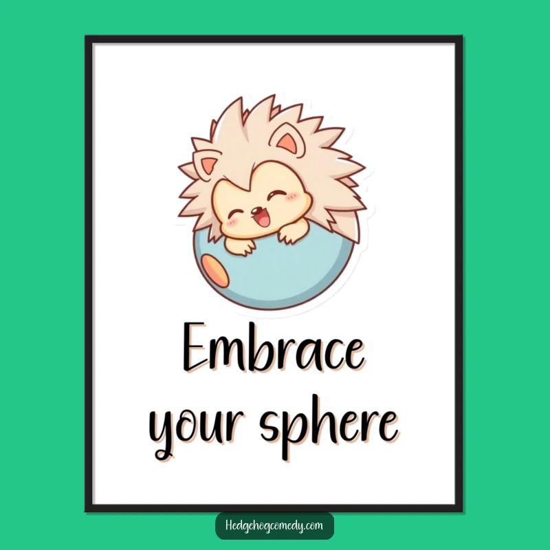 Funny Hedgehog Poster: Joyful Rolling Ball Character, Whimsical Funny Gift for Cozy Decor