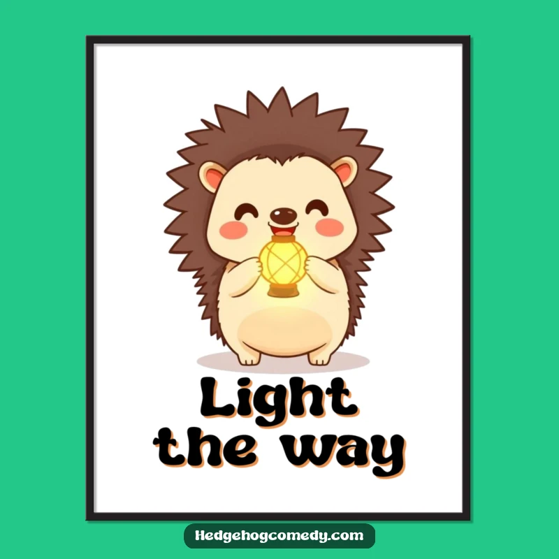 Funny Kawaii Hedgehog Lantern Poster: Glowing Art, Joyful Decor, Humorous Gift Idea