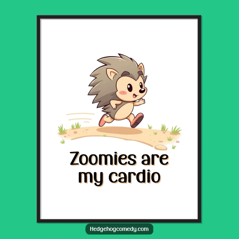 Funny Hedgehog Zipping Art Print: Energetic Joy for Your Walls!