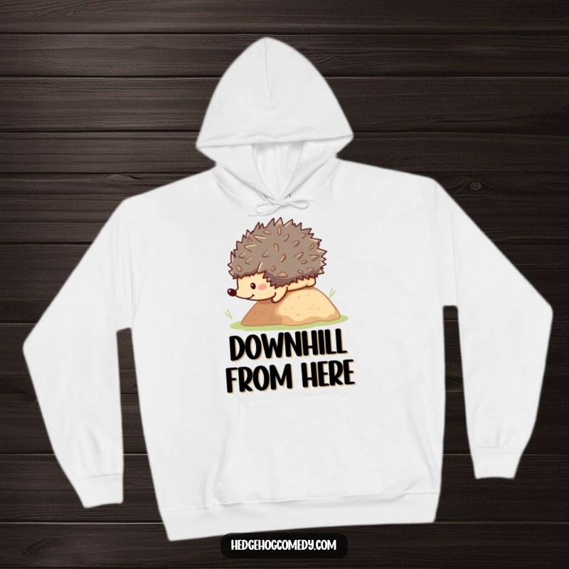 Funny adorable kawaii hedgehog tumbling down a hill, perfect for a warm and humorous gift.