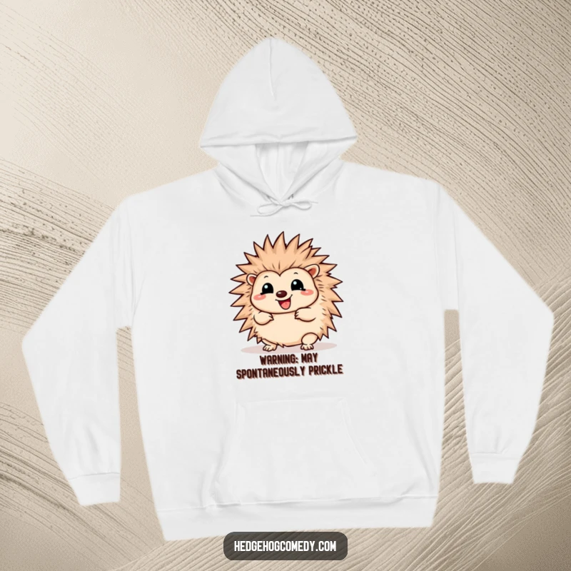 Funny Hoodie with a charming Kawaii hedgehog playfully wiggling and unfurling its soft spines with pure joy.