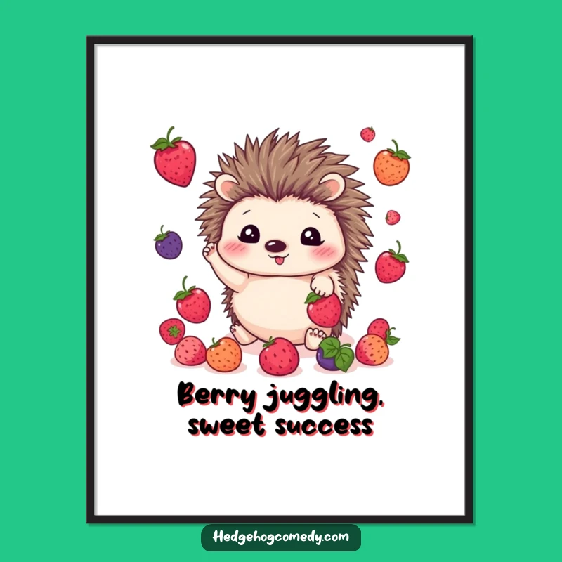Free Printable Wall Art: Juggling Hedgehog Berries, Downloadable Humorous Decor