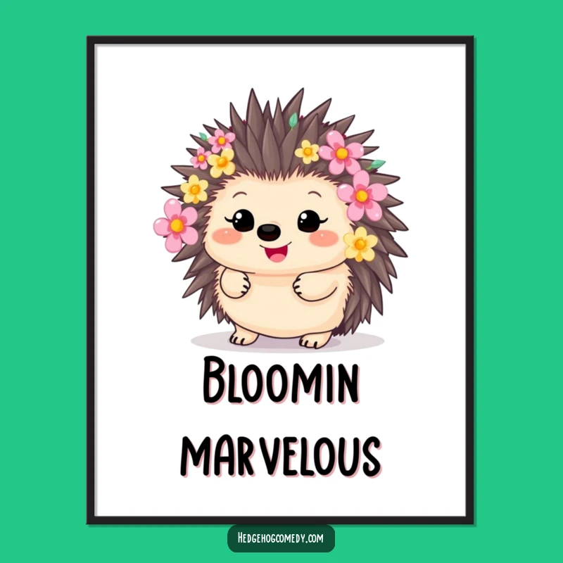 Free Printable Flower Hedgehog Wall Art: Cute Funny Downloadable Decor Gift