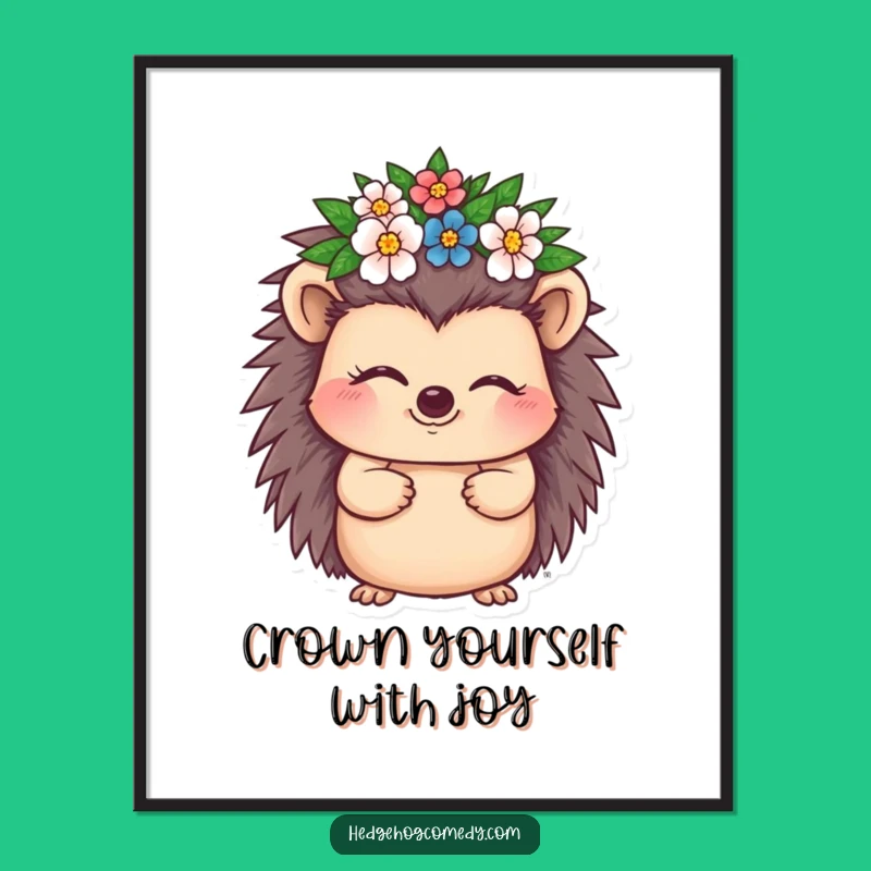 Free Printable Wall Art Winking Hedgehog Flower Crown Downloadable Art Decor