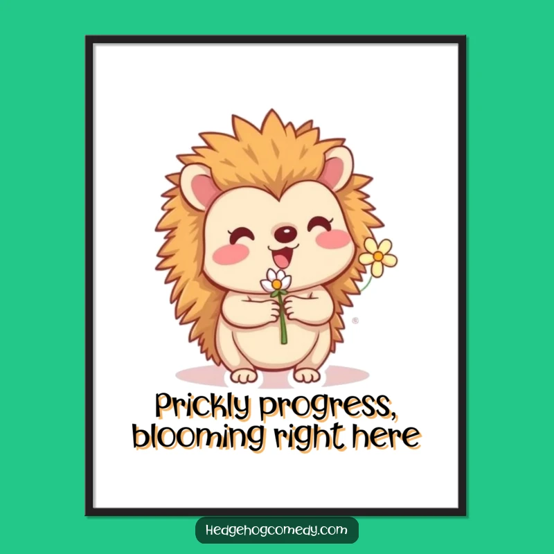 Free Printable Wall Art: Adorable Hedgehog with Flower, Cute Downloadable Art