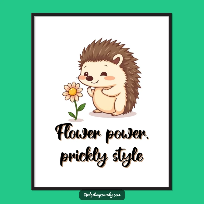 Free Printable Wall Art: Balancing Flower Hedgehog for Quirky DIY Decor
