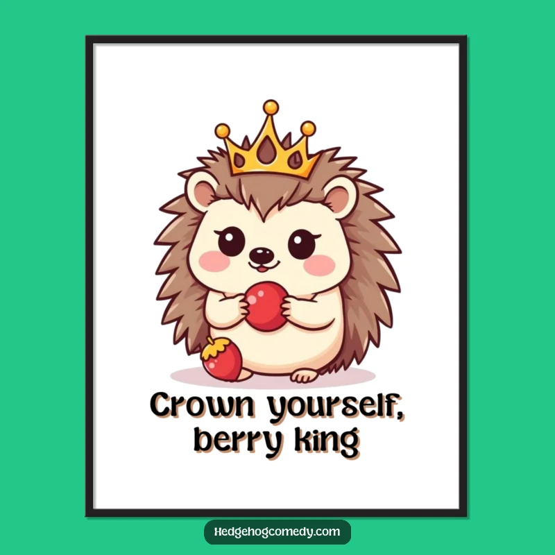 Free Printable Wall Art: Cute Crowned Hedgehog Berry Art, Funny Downloadable Decor
