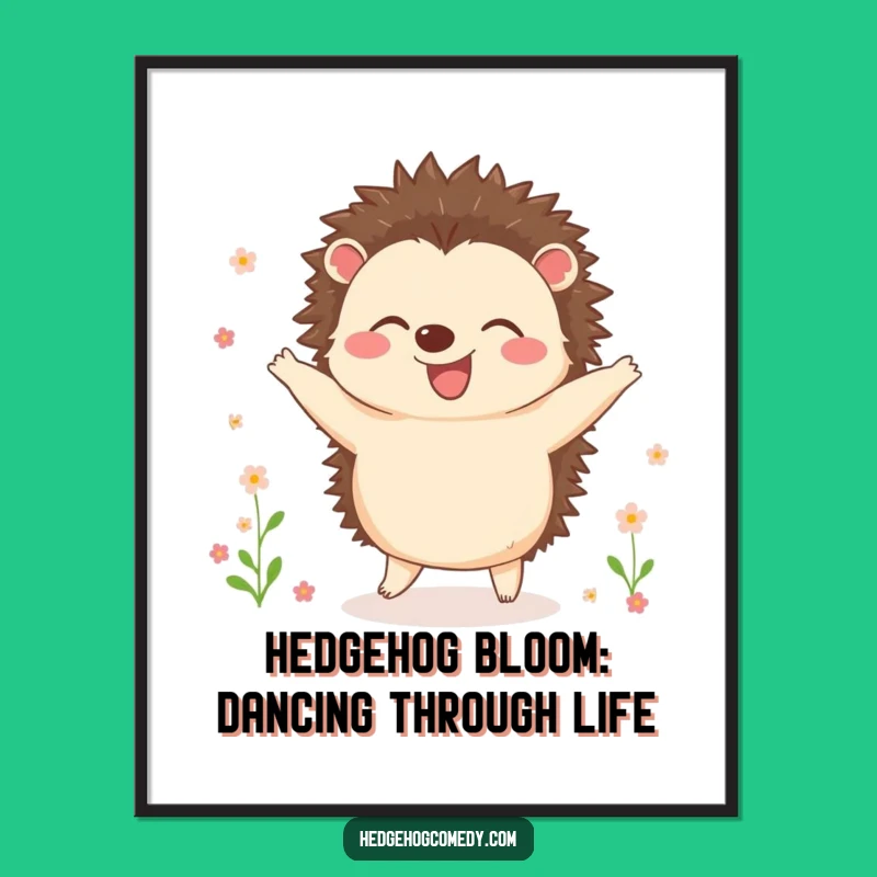 Free Printable Wall Art: Dancing Hedgehog, Floral Decor, Downloadable Art