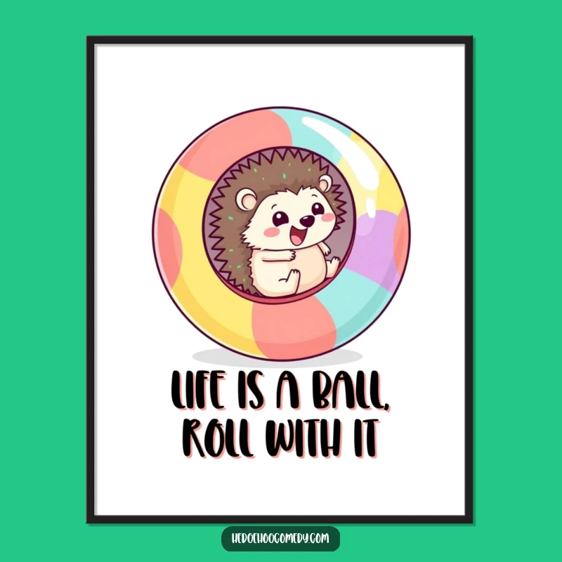 Funny Free Printable Wall Art: Joyful Hedgehog Ball Rider, Downloadable Art!