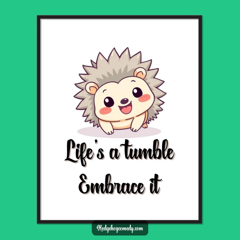Funny Free Printable Wall Art: Smiling Hedgehog Tumbles Playfully, Downloadable Art