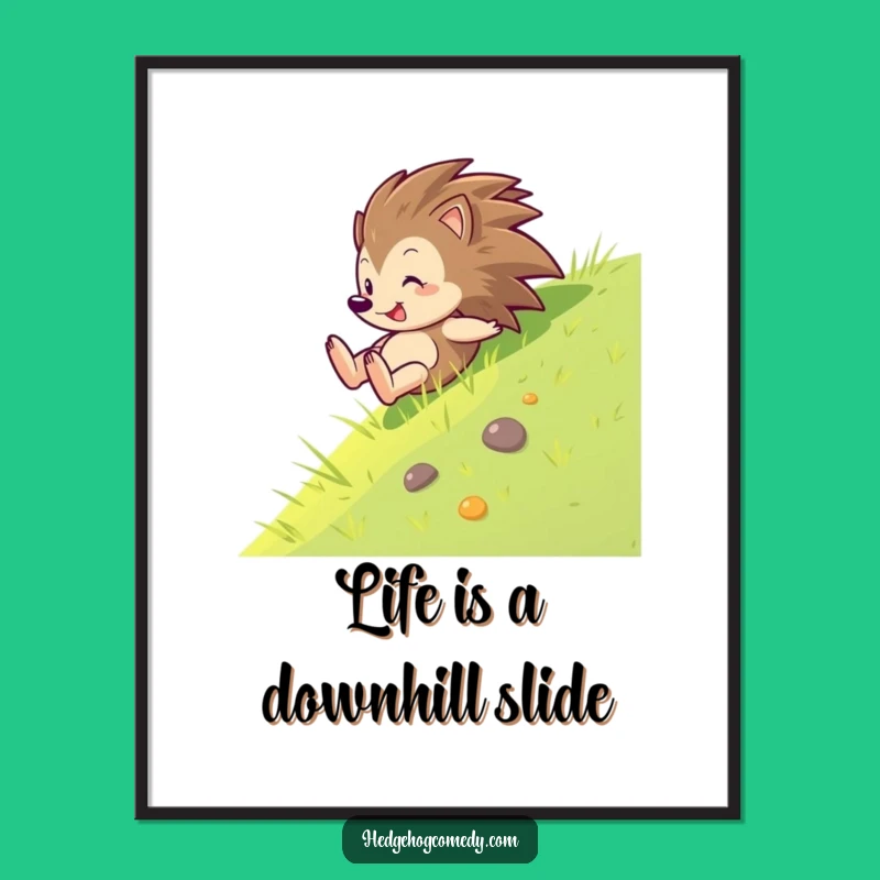 Free Printable Wall Art: Glee Hedgehog Sliding Downslope Funny Downloadable Art Decor