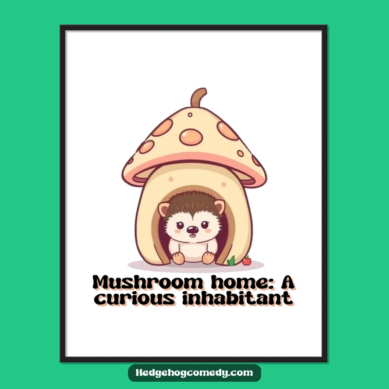 Free Printable Wall Art: Curious Hedgehog, Mushroom House, Whimsical Decor