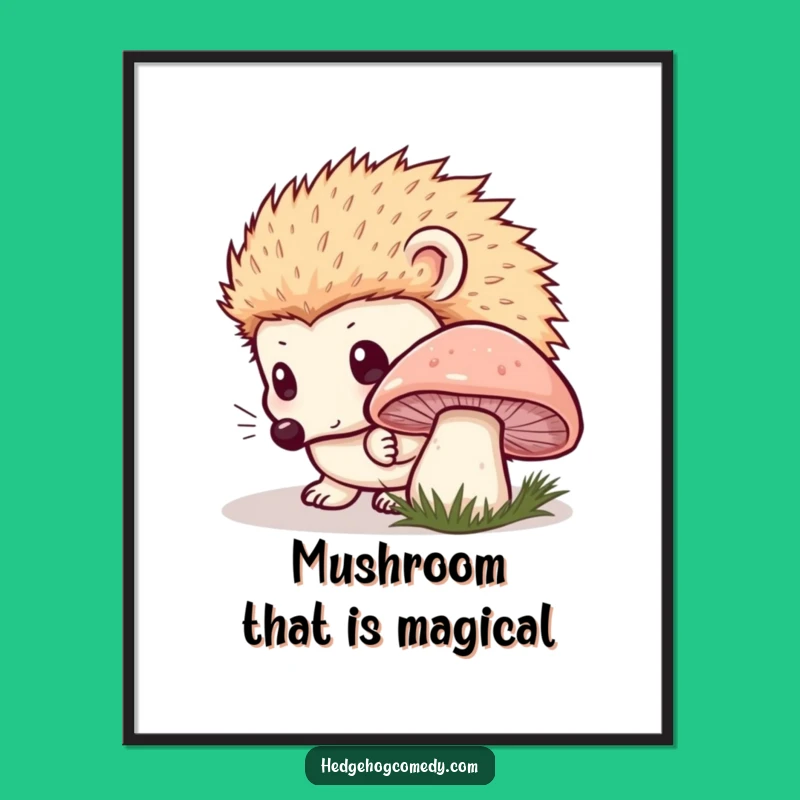 Free Printable Wall Art: Curious Hedgehog and Mushroom, Funny Downloadable Decor