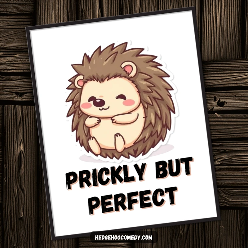 Funny Free Printable Wall Art: Kawaii hedgehog character happily rolling into a protective ball, bringing cute and quirky charm to any room.