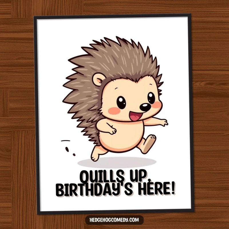 Funny Free Printable Wall Art: Kawaii hedgehog in full race mode, legs a blur of happy determination.