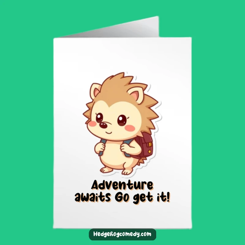 Free Printable Birthday Card: Curious Hedgehog Backpack Adventure Funny Downloadable Greeting