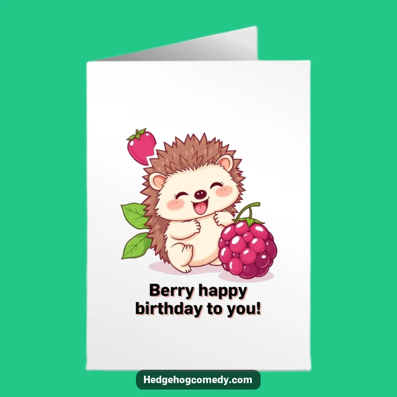 Free Printable Birthday Card: Delightful Hedgehog & Berry for a Funny Downloadable Gift