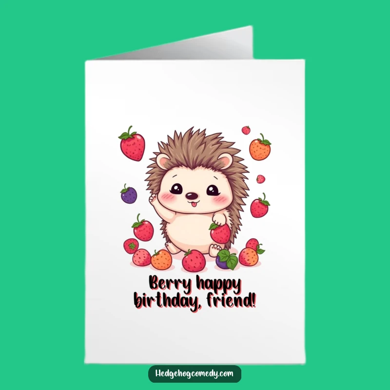 Free Printable Birthday Card: Juggling Hedgehog Berries, Downloadable DIY Gift