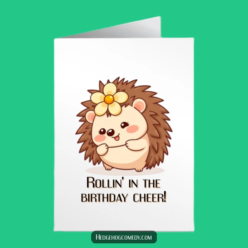 Free Printable Birthday Card: Kawaii Hedgehog Rolls Cheerful Design, Funny Downloadable Gift