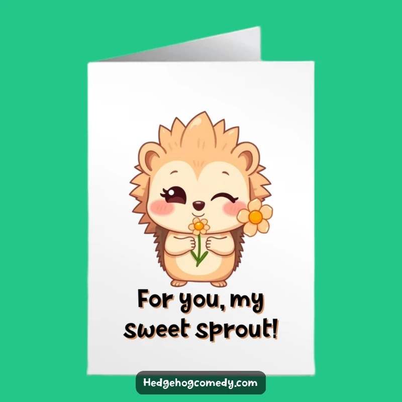 Free Printable Birthday Card: Shy Hedgehog Flower WInk Downloadable Gift