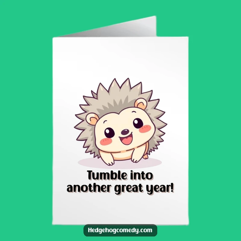 Free Printable Birthday Card: Smiling Hedgehog Tumbles Playfully, Funny Downloadable Gift