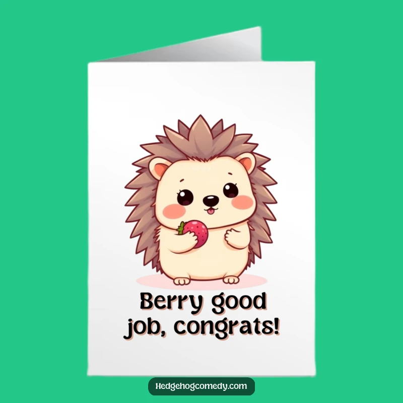 Free Printable Congrats Card: Shy Hedgehog Offers Berry, Funny Downloadable Gift