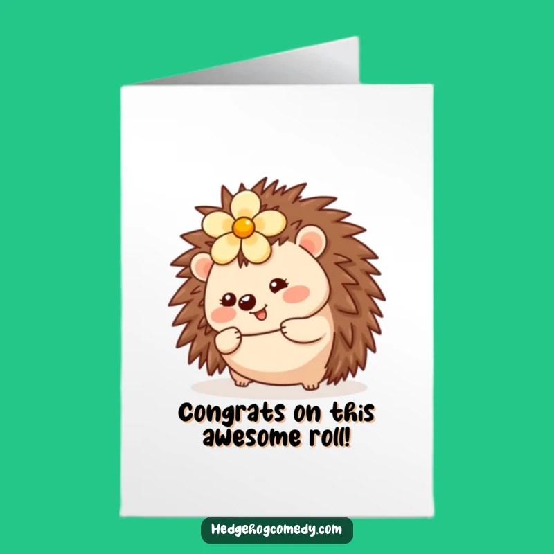Free Printable Congrats Card: Kawaii Hedgehog Rolls Cheerfully, Funny Downloadable Gift
