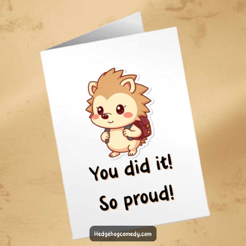 Funny Free Printable Congratulations Card: A curious hedgehog with a backpack embarks on a journey, perfect for a unique celebratory gift.