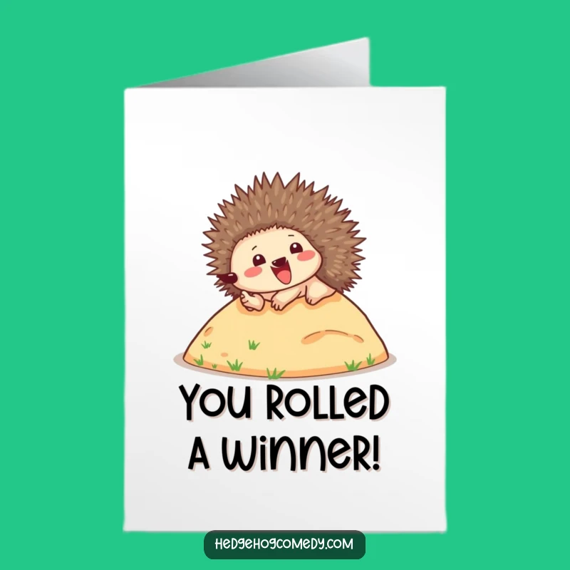 Free Printable Congrats Card: Funny Hedgehog Rolling, Celebrate with Laughter, Easy Download