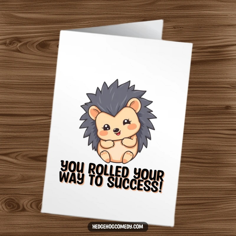 Funny Free Printable Congratulations Card with a hedgehog curled into a perfectly happy, round ball, symbolizing joyful bliss.