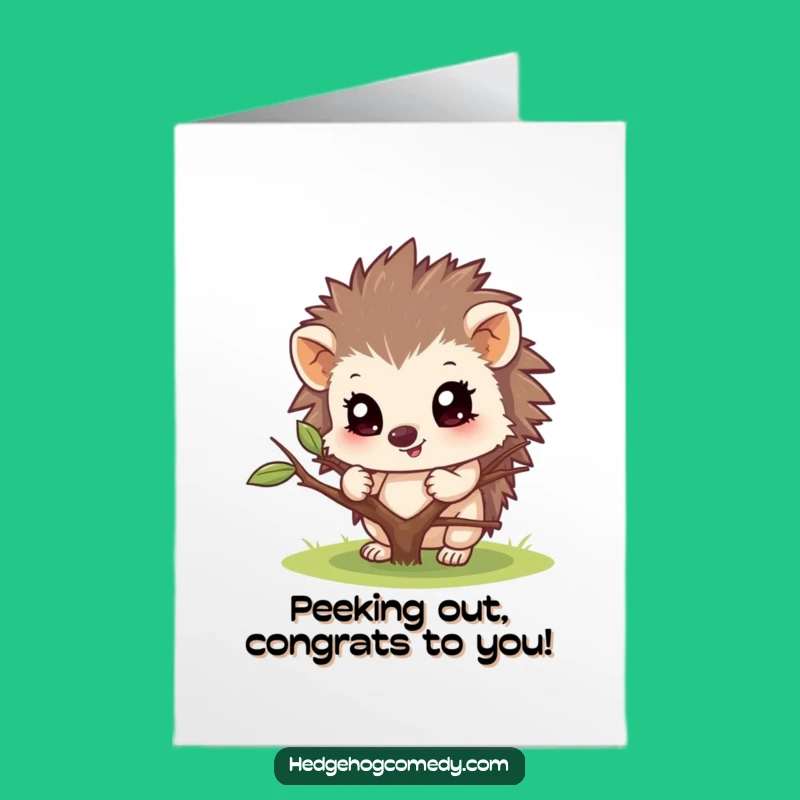 Free Printable Congrats Card: Hedgehog's Peek of Joy for Your Big Win