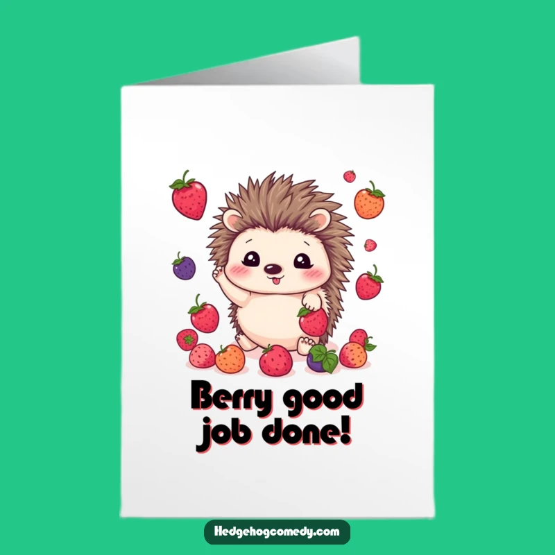 Free Printable Congrats Card: Juggling Hedgehog Berries, Downloadable Humorous Gift