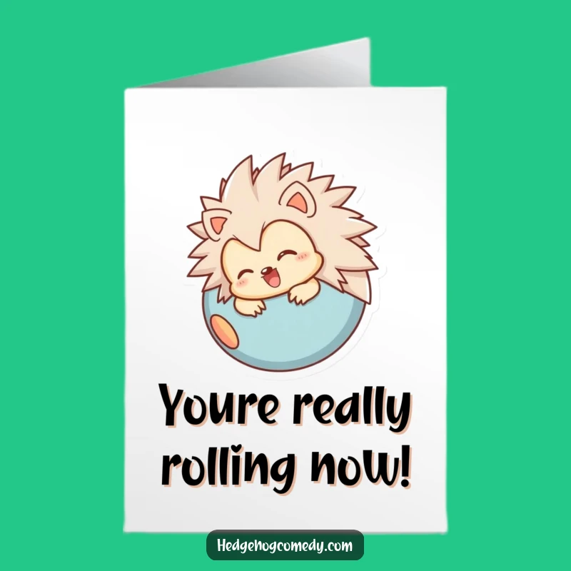 Free Printable Congrats Card: Rolling Hedgehog, Downloadable Joyful Celebration Humor