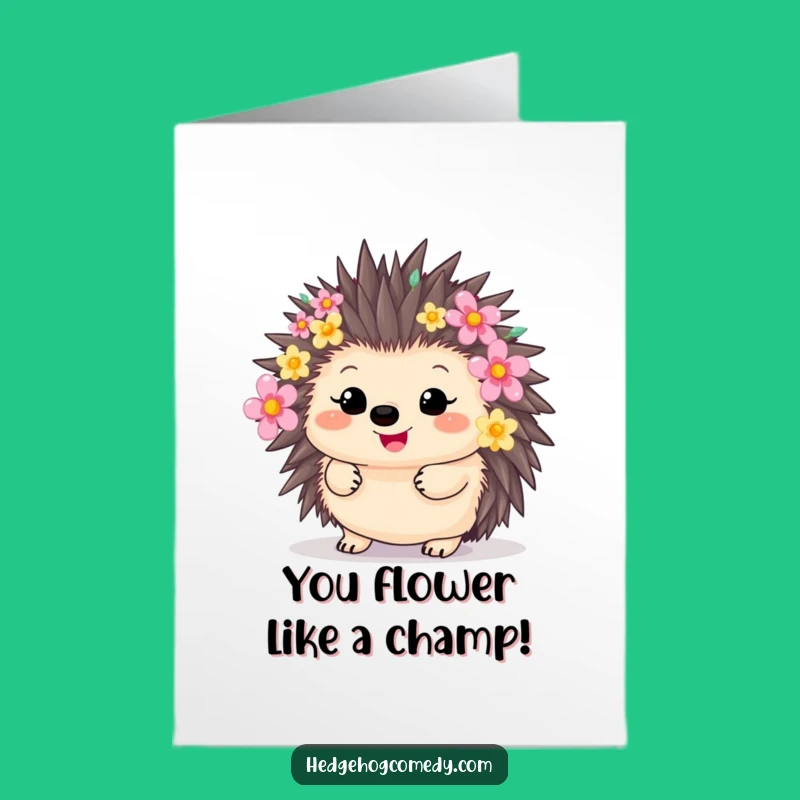 Free Printable Flower Hedgehog Congrats Card: Cute Funny Downloadable Gift