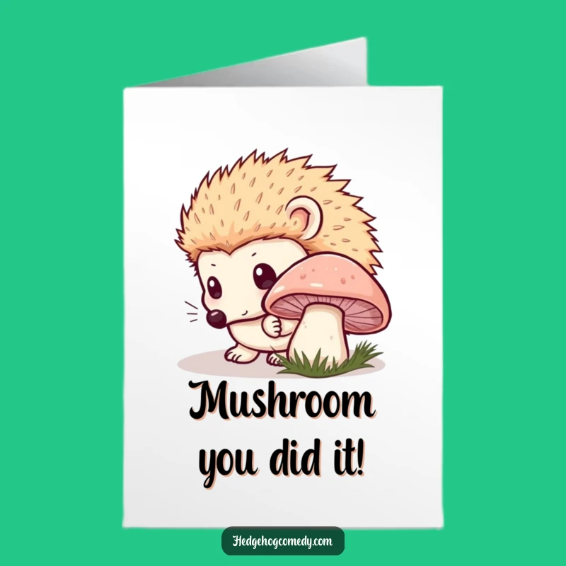 Free Printable Congrats Card: Hedgehog Mushroom Sniff, Humorous Downloadable Gift