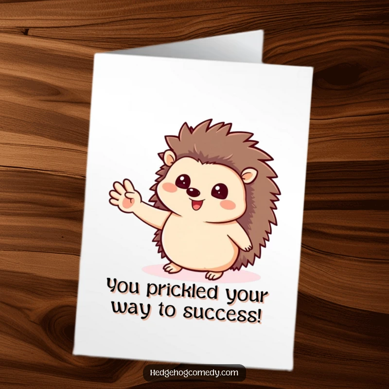 Funny Free Printable Congratulations Card with a happy hedgehog giving a friendly wave, perfect for celebrating any achievement with humor.