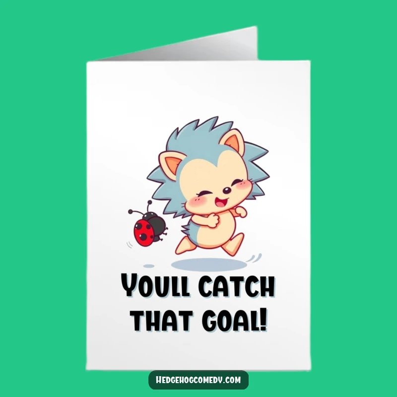 Free Printable Congrats Card: Hedgehog Chasing Ladybug Funny Downloadable