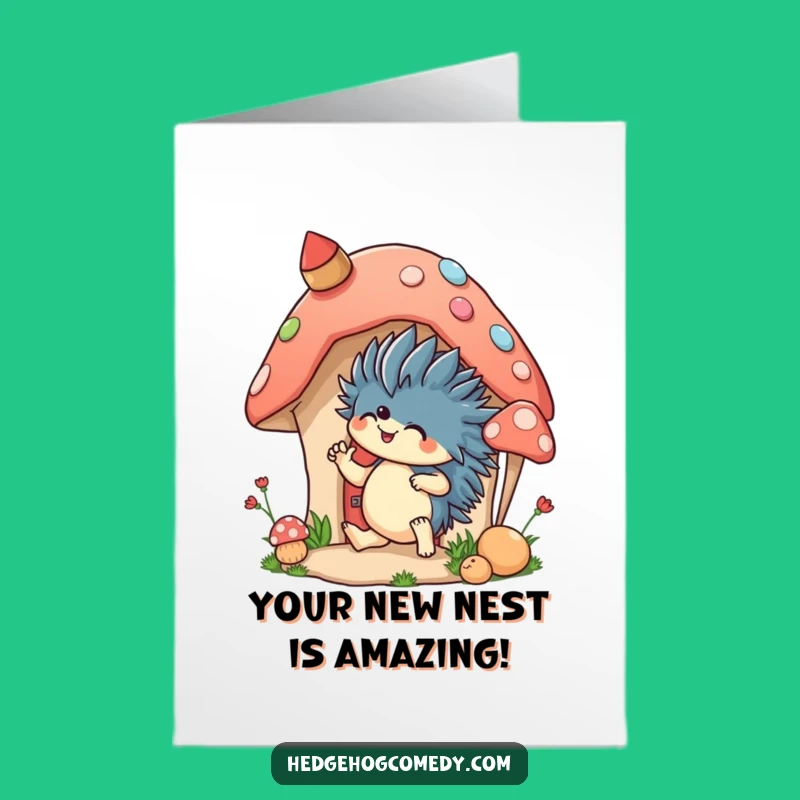 Free Printable Congrats Card: Hedgehog's Mushroom House Decor Fun Downloadable Greeting
