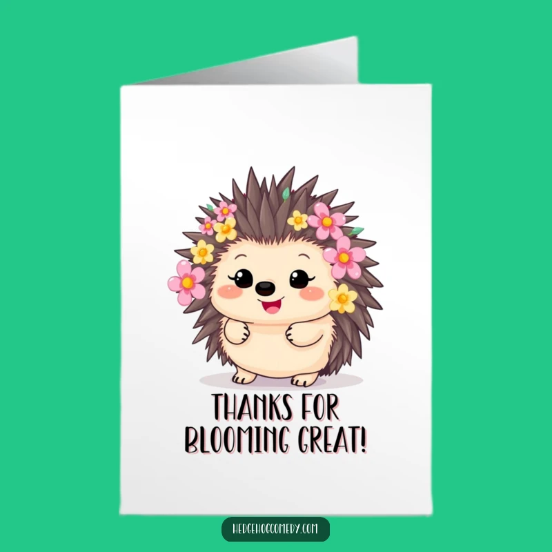 Free Printable Flower Hedgehog Thank You Card: Cute Funny Downloadable Gift