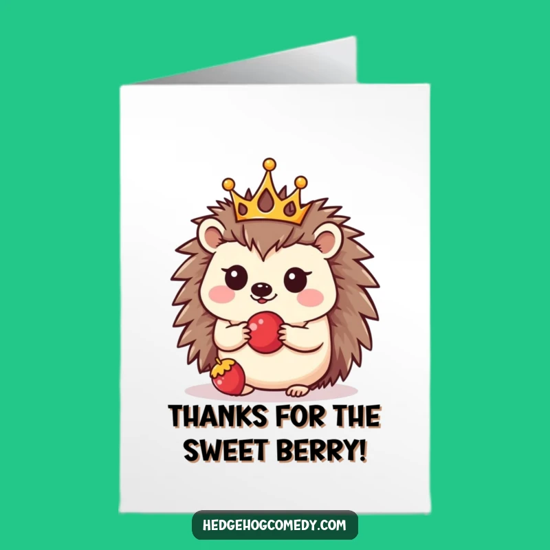 Free Printable Thank You Card: Adorable Hedgehog Crowned & Berry Thank You Funny Gift