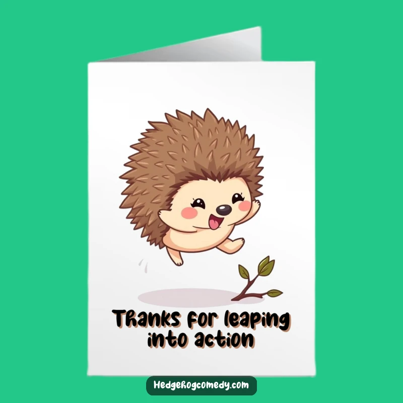 Free Printable Thank You Card: Excited Hedgehog Leaps, Funny Downloadable Gift