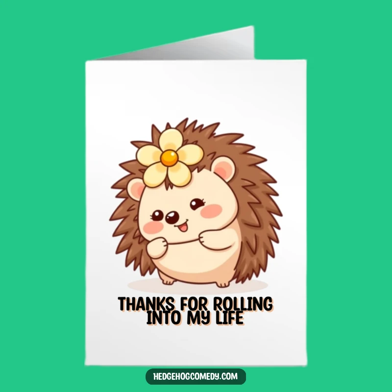 Free Printable Thank You Card: Kawaii Hedgehog Rolls Cheerfully, Funny Downloadable Gift