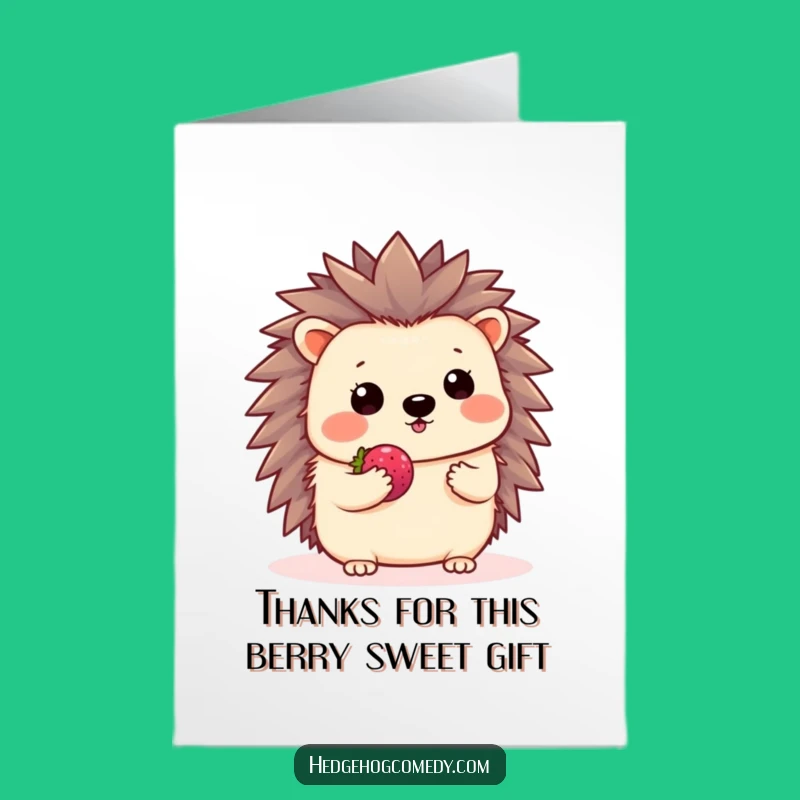 Free Printable Thank You Card: Shy Hedgehog Offers Berry, Funny Downloadable Gift