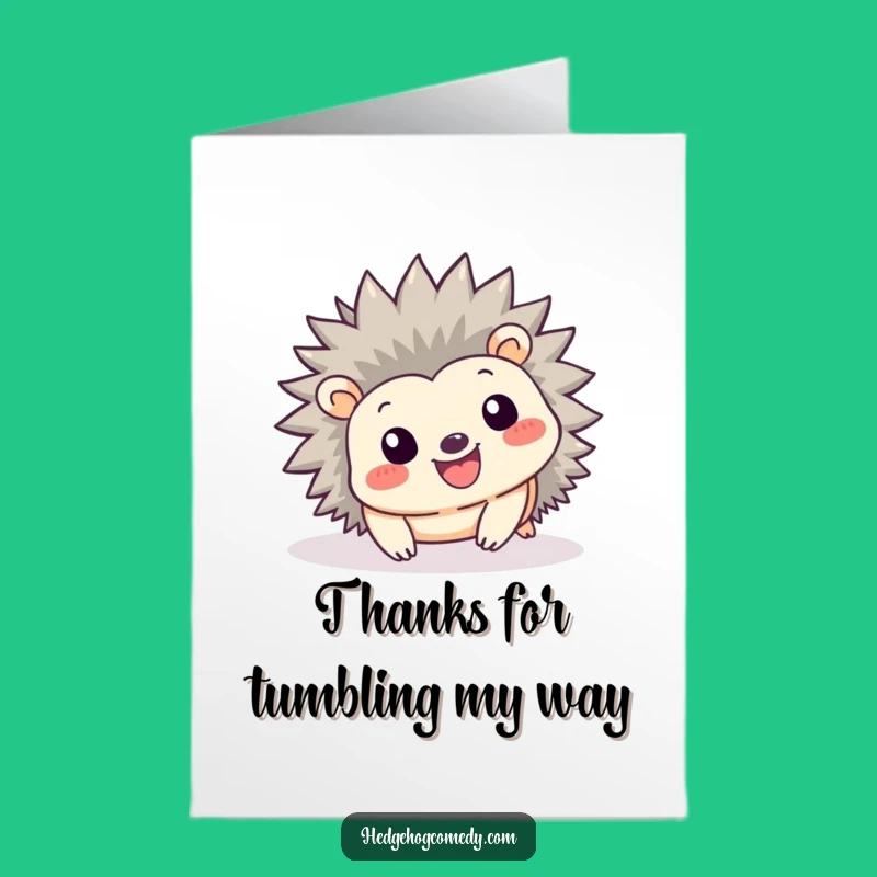 Free Printable Thank You Card: Smiling Hedgehog Tumbles Playfully, Funny Downloadable Gift